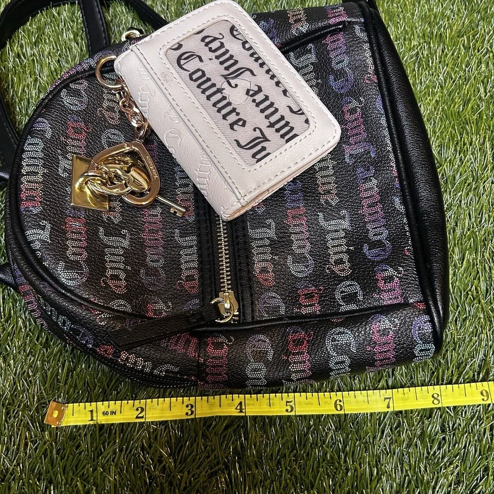 Juicy Couture Black Rainbow Logo Mini Backpack with Card‎ Holder Wallet Set